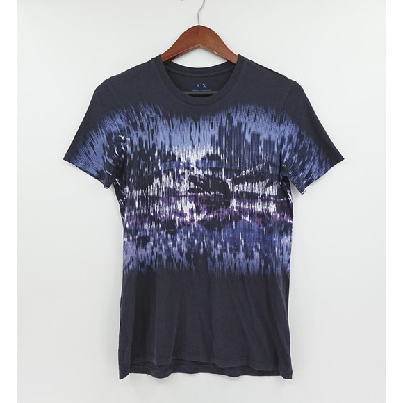 Armani Exchange Tee Mens XS Blue Abstract Print Pima Cotton Peru Fitted - Picture 1 of 12